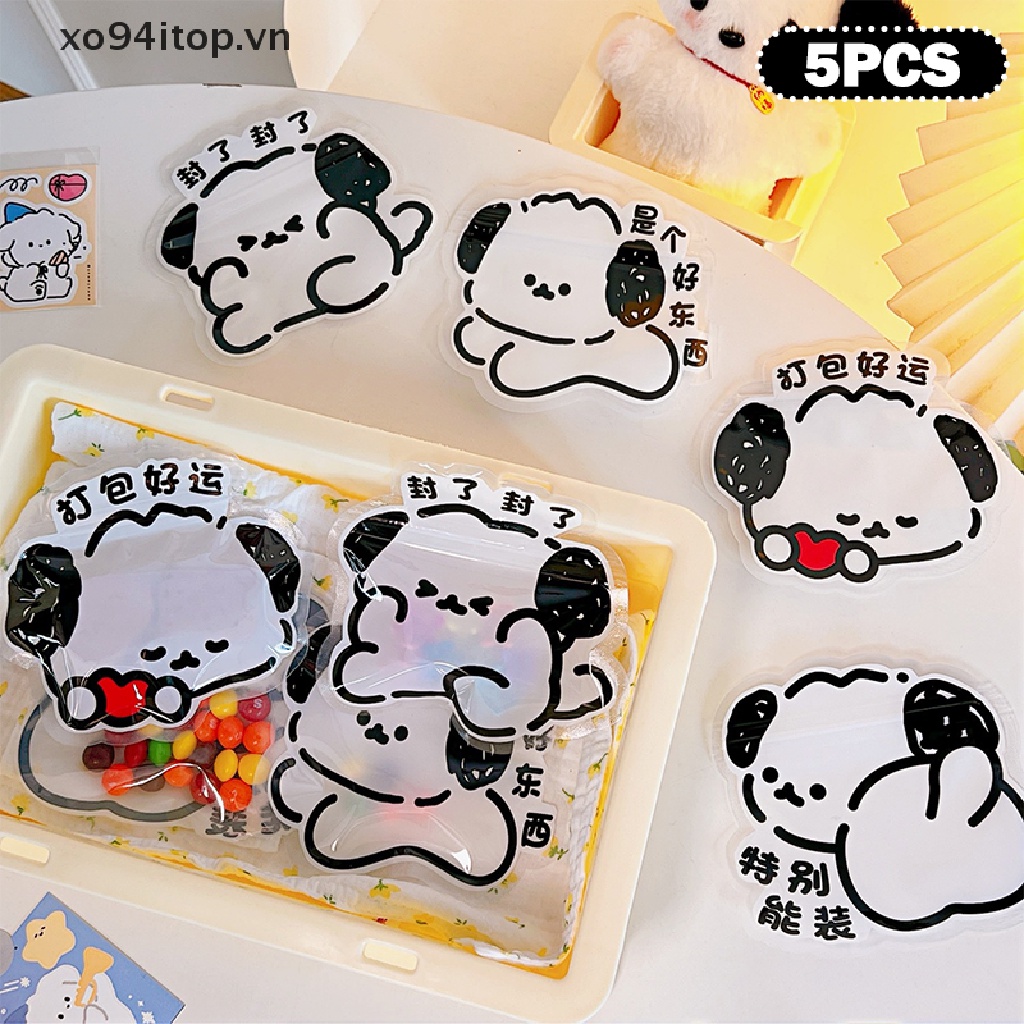 Xoitop Set 5 Túi Zip Nhỏ Bằng Nhựa Poly Trong Suốt In Hình Chú Chó Hoạt Hình Đựng Bánh Kẹo Trang Sức Có Thể Đóng Lại