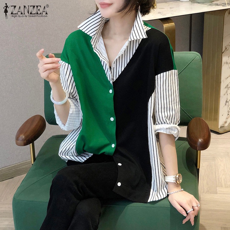 ZANZEA Áo Sơ Mi Nữ Tay Dài Họa Tiết Sọc Thời Trang Phong Cách Hàn Quốc