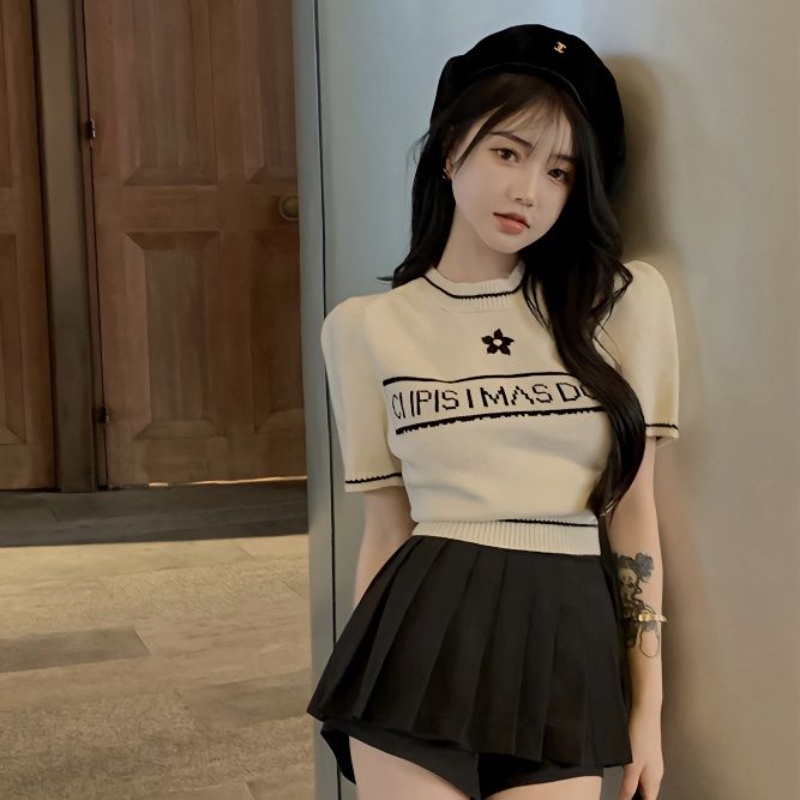 Áo Dệt Kim Thêu Chữ Thời Trang Mùa Hè Cho Nữ