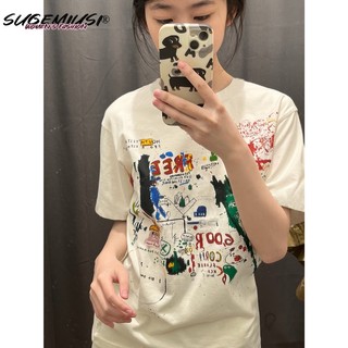 SUGEMIUSI Áo Thun 100% Cotton Tay Ngắn Cổ Tròn Dáng Suông In Họa Tiết Hoạt Hình Thời Trang Hè Phong Cách Hàn Quốc nữ-M-2XL