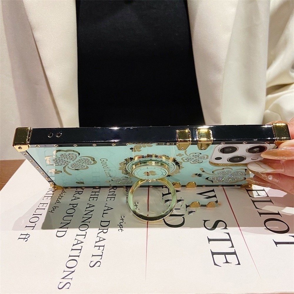 Ốp Điện Thoại Hình Vuông Họa Tiết Hoa Đính Đá Sang Trọng Kèm Giá Đỡ Cho Samsung Galaxy A34 5G A54 A13 4G A14 LTE