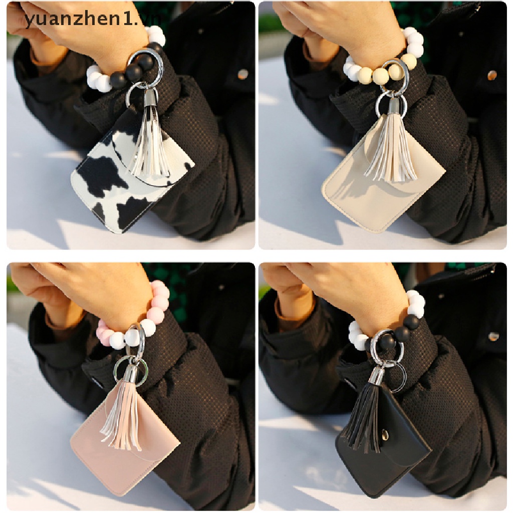 Móc Khóa Dạng Ví Đính Hạt Phối Dây Tua Rua Và Dây Đeo Tay Bằng Silicon