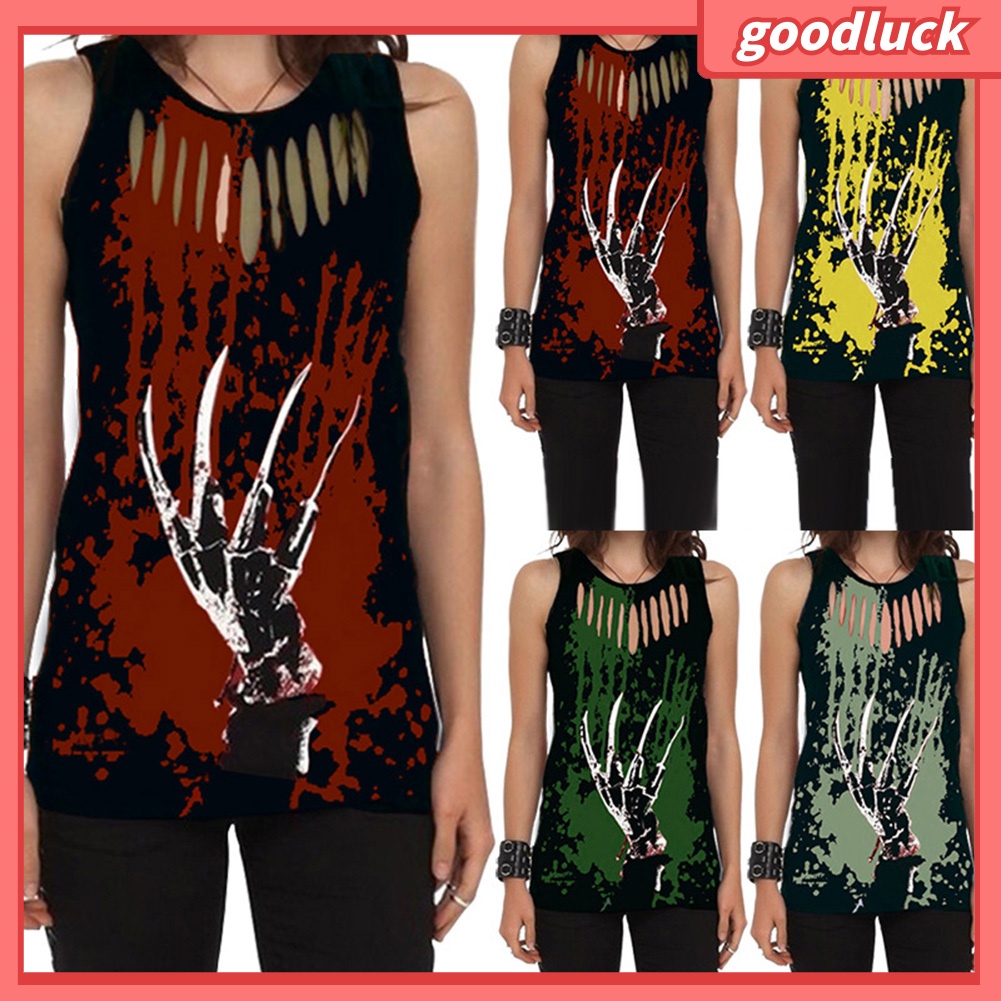 Áo Tank Top Sát Nách In Hình Bàn Tay Đầu Lâu Khoét Lỗ Plus Size Cho Nữ