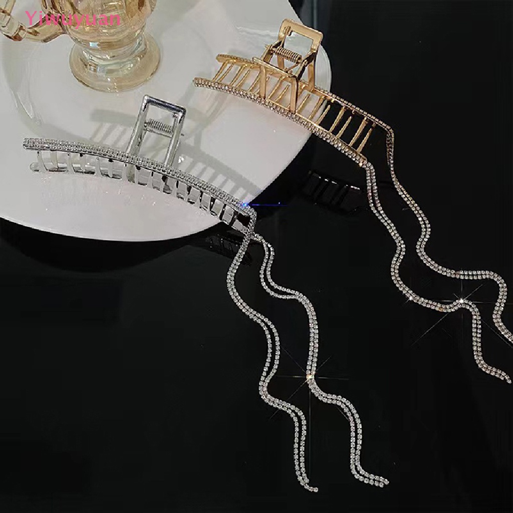 Kẹp Tóc Kim Loại Dài Đính Đá Pha Lê Lấp Lánh Mới Cho Nữ