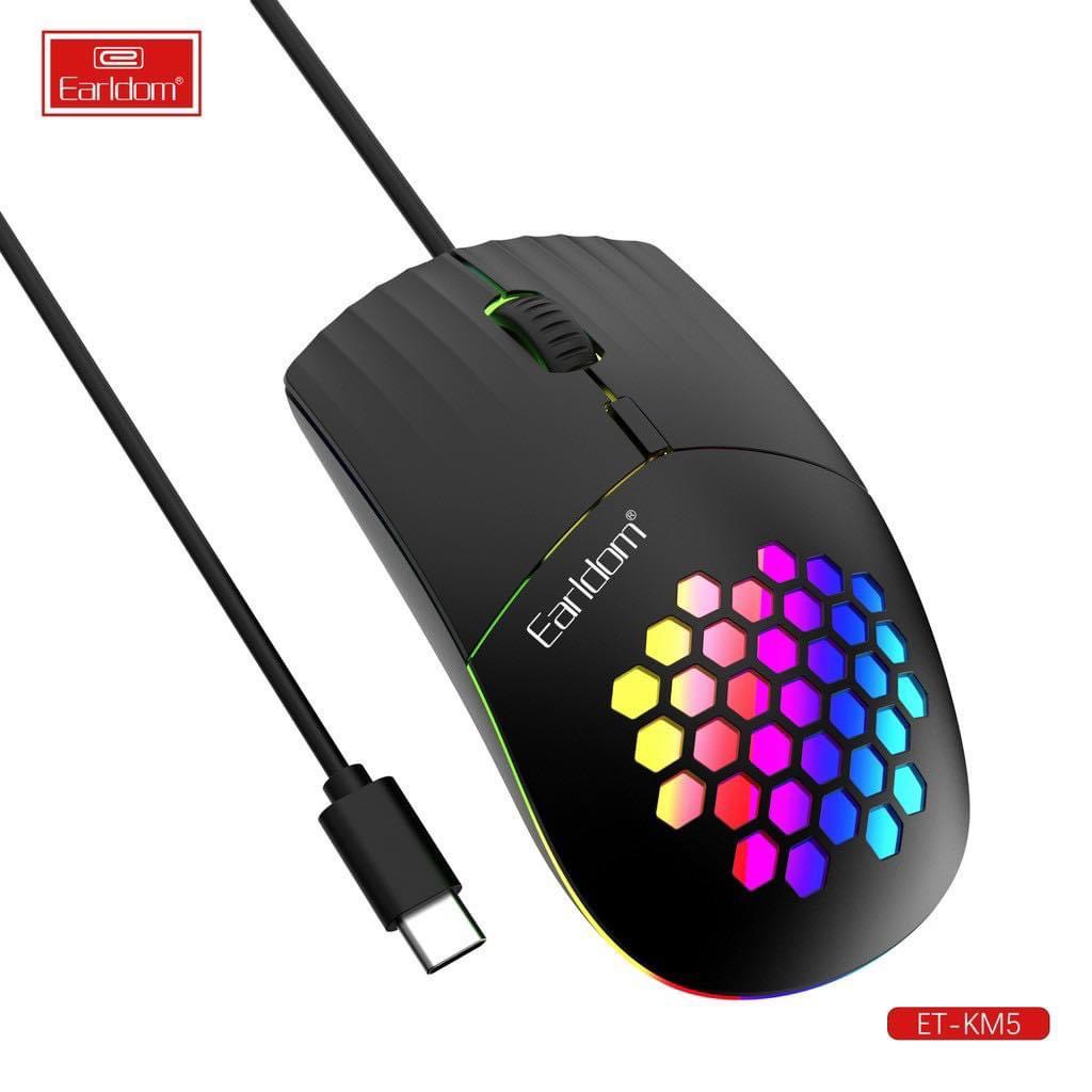 Chuột Máy Tính Có Dây Có Đèn LED - Đầu TypeC  E.a.r. d.o.m ET-KM5 - CHÍNH HÃNG