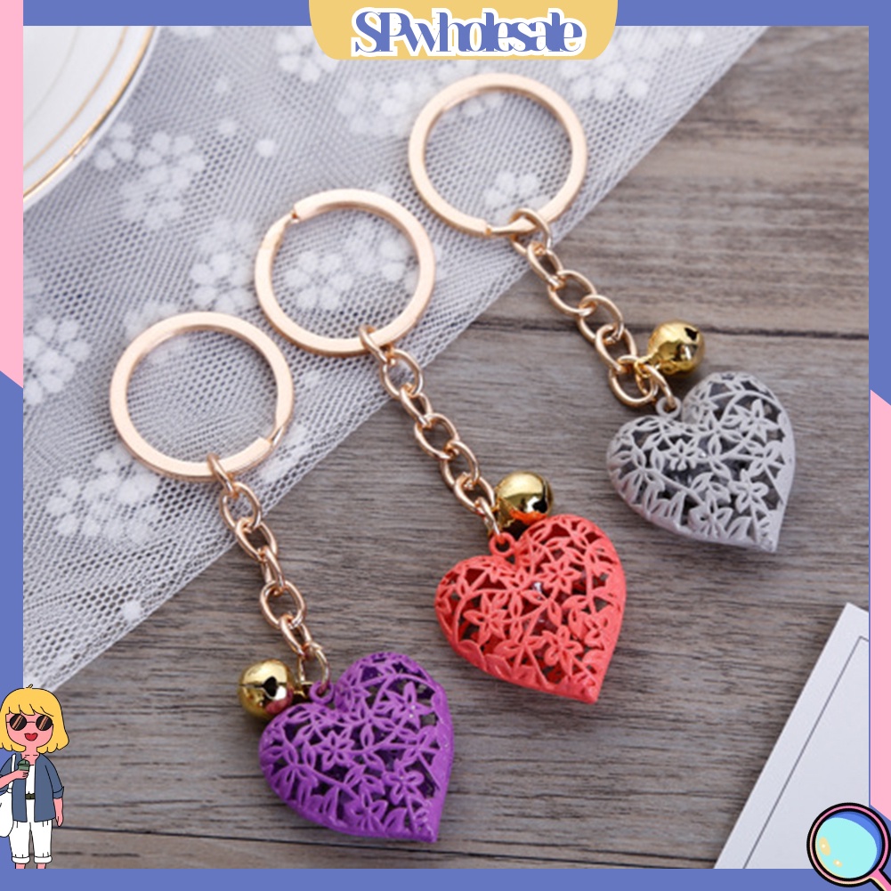 <SPwholesale> Móc Chìa Khóa Hình Trái Tim Khoét Rỗng Gắn Chuông Sành Điệu Unisex