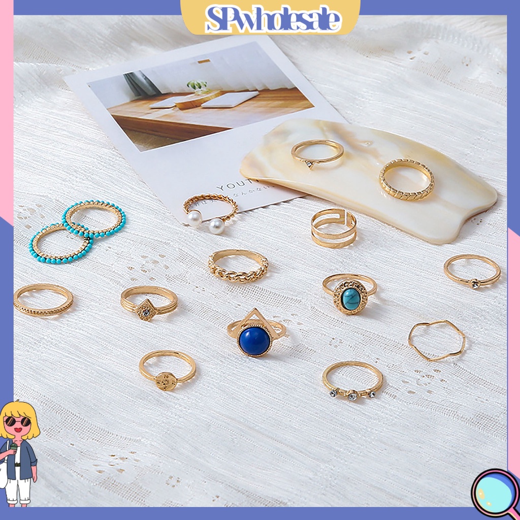 <SPwholesale> Set 15 Nhẫn Đeo Khớp Ngón Tay Đính Ngọc Trai Giả Thời Trang