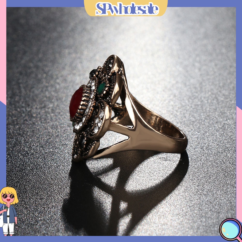 <SPwholesale> Nhẫn Đính Đá Họa Tiết Hoa Rỗng Phong Cách Vintage Cho Nữ