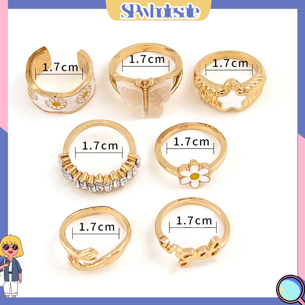 &lt;SPwholesale&gt; Bộ 7 Nhẫn Đeo Đốt Ngón Tay Hình Bướm Phong Cách Gothic
