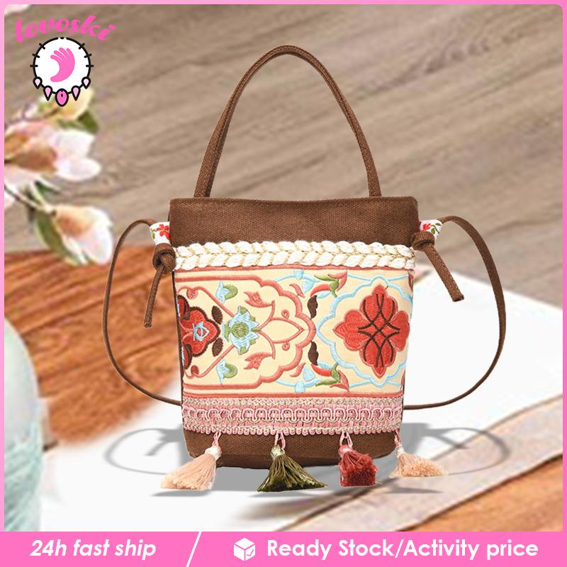 Túi Xách Đeo Vai Vải Bạt Thêu Hình Tua Rua Thời Trang Nữ