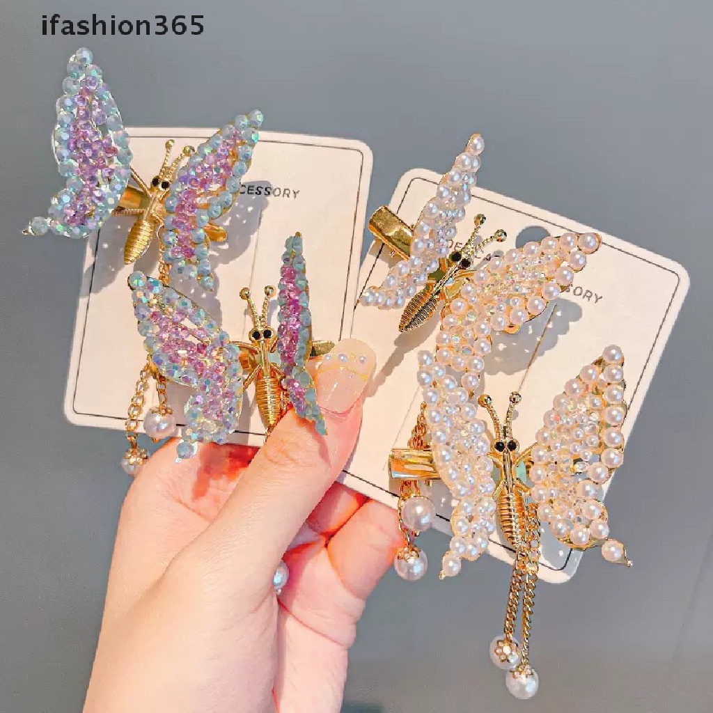 Kẹp Tóc Hình Bướm Đính Ngọc Trai Giả Phong Cách Retro Thời Trang ifashion365