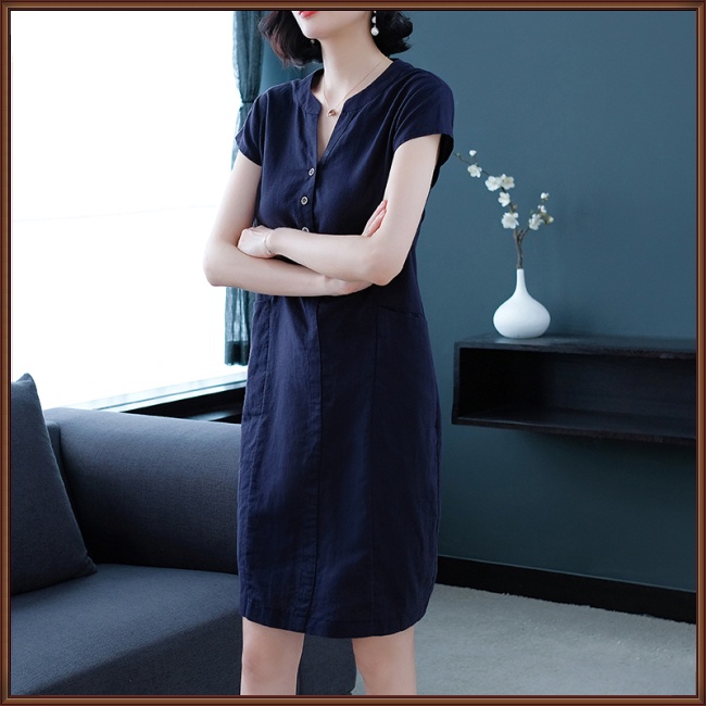 Đầm Tay Ngắn Cổ Chữ V Màu Sắc Thời Trang Mùa Hè Cho Nữ