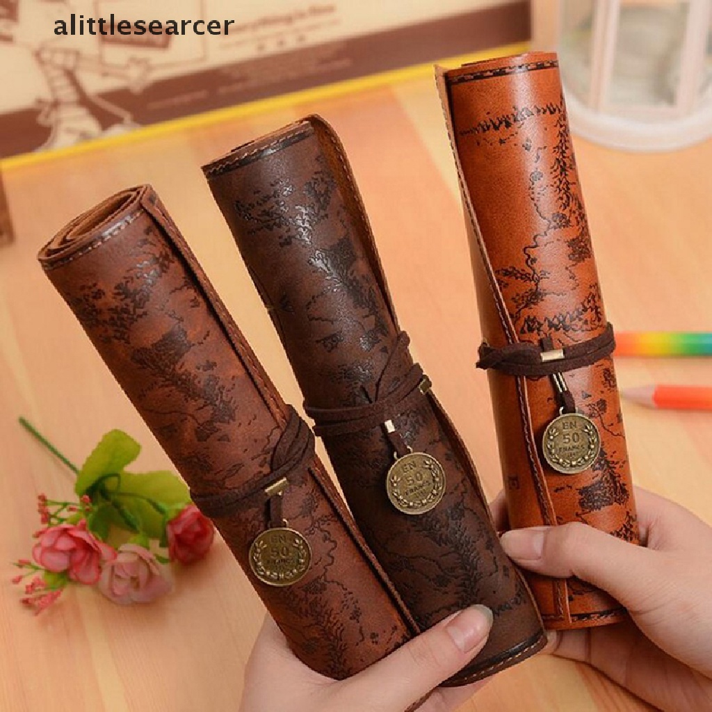 Er Túi Đựng Bút Chì Trang Điểm Bằng Da Canvas Bản Đồ Kho Báu Cổ Điển Cho Văn Phòng Phẩm