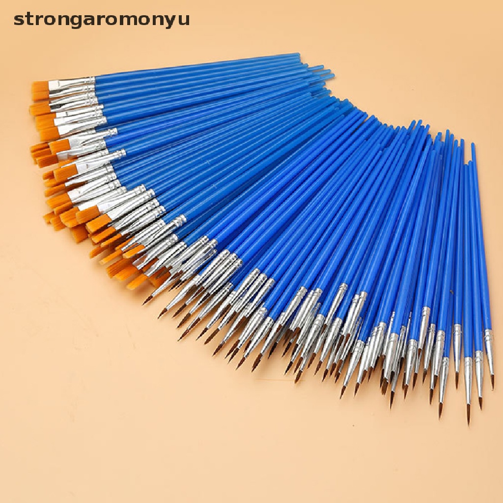 Set 10 Cọ Vẽ Tranh Màu Nước / Dầu Đầu Nhọn Phẳng Bằng Sợi Nylon