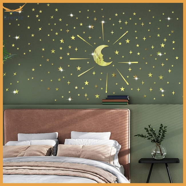 105 Sticker Dán Tường Chống Thấm Nước Tự Dính Hình Trăng Sao 3d Có Thể Tái Sử Dụng