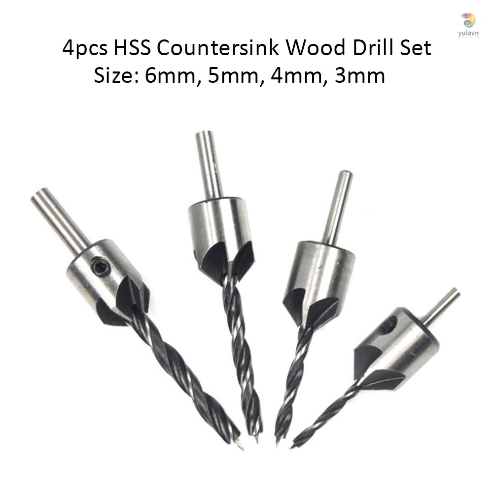 Bộ 4 Mũi Khoan Gỗ Bằng Thép HSS 5 Sáo 3mm-6mm Chuyên Dụng