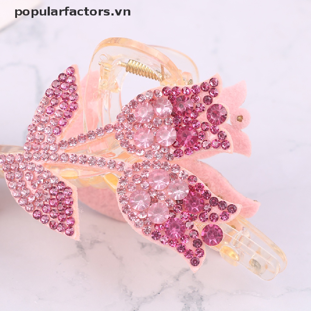 Kẹp Tóc Móng Vuốt Hình Hoa Tulip Đính Đá Thanh Lịch Cho Nữ [VN]