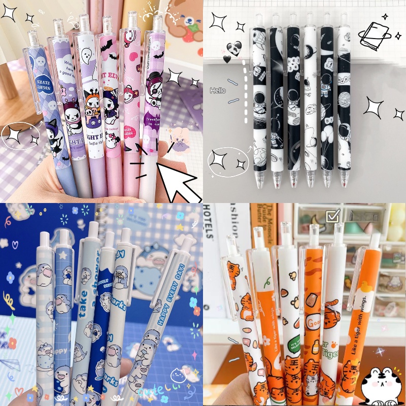 Set 6 Bút Mực Gel Đen Phim hoạt hình dễ thương Hàn Quốc bút mùa xuân văn phòng phẩm