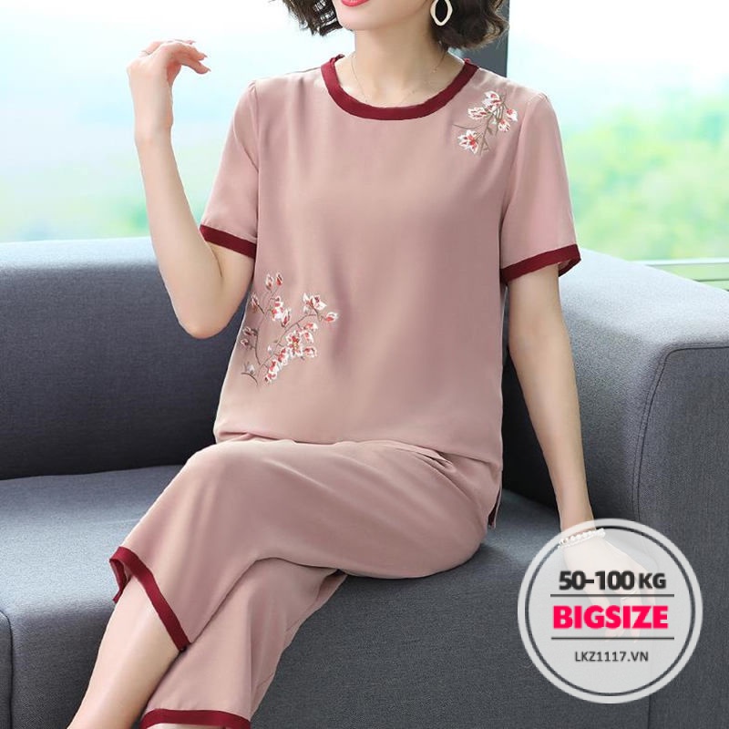 Set bộ đồ nữ trung niên cho mẹ Bigsize mặc nhà Áo thun tay ngắn kết hợp quần baggy Quần áo nữ trung niên Phong cách hàn quốc Thời Trang trẻ trung sang trọng đẹp cao cấp