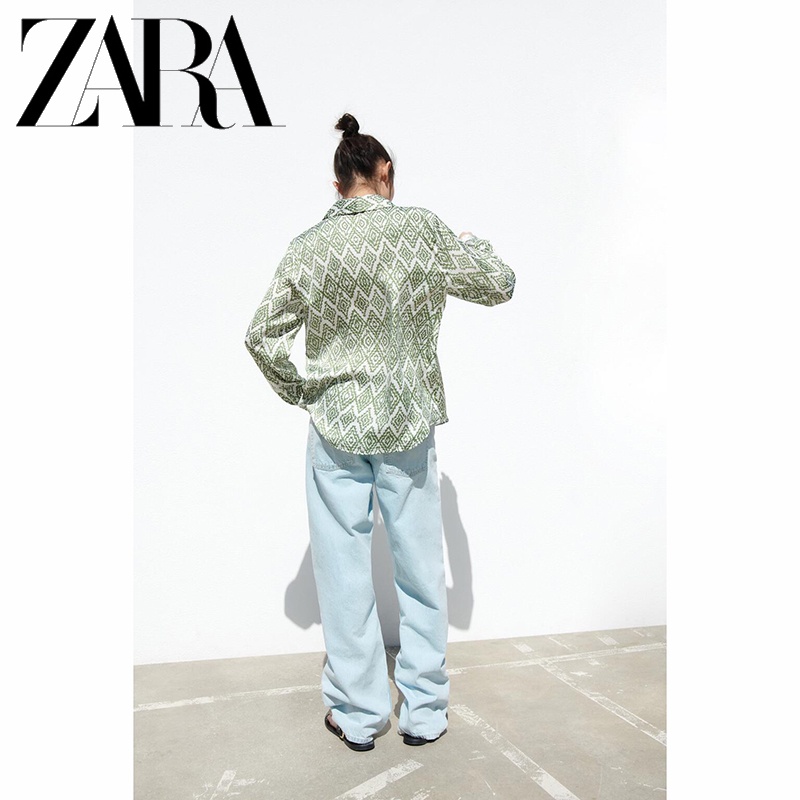 Áo Sơ Mi Lụa satin In Họa Tiết Thanh Lịch Thời Trang ZARA Cho Nữ