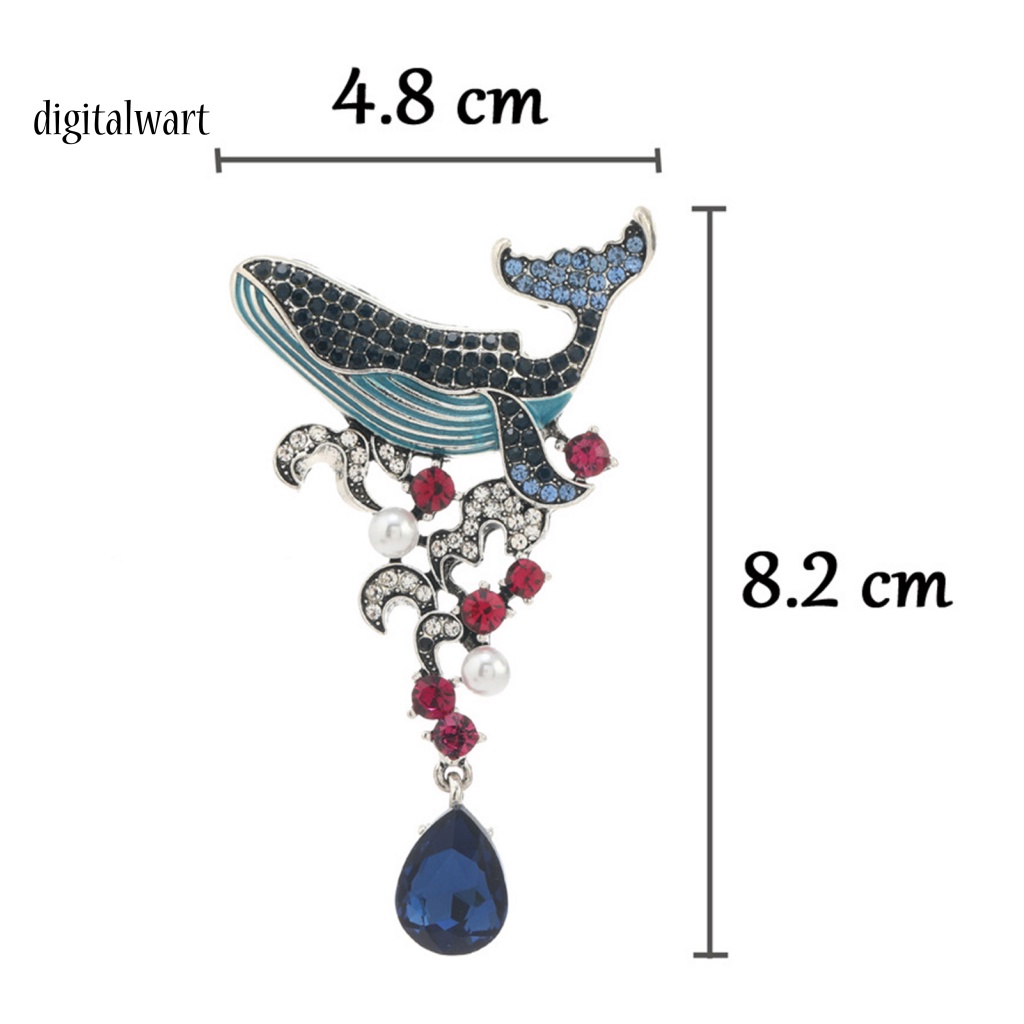 Kỹ Thuật Số| Ghim Cài Áo Hình Cá Voi Đính Đá Tráng Men Giả Chống Gỉ Sét Phong Cách Vintage