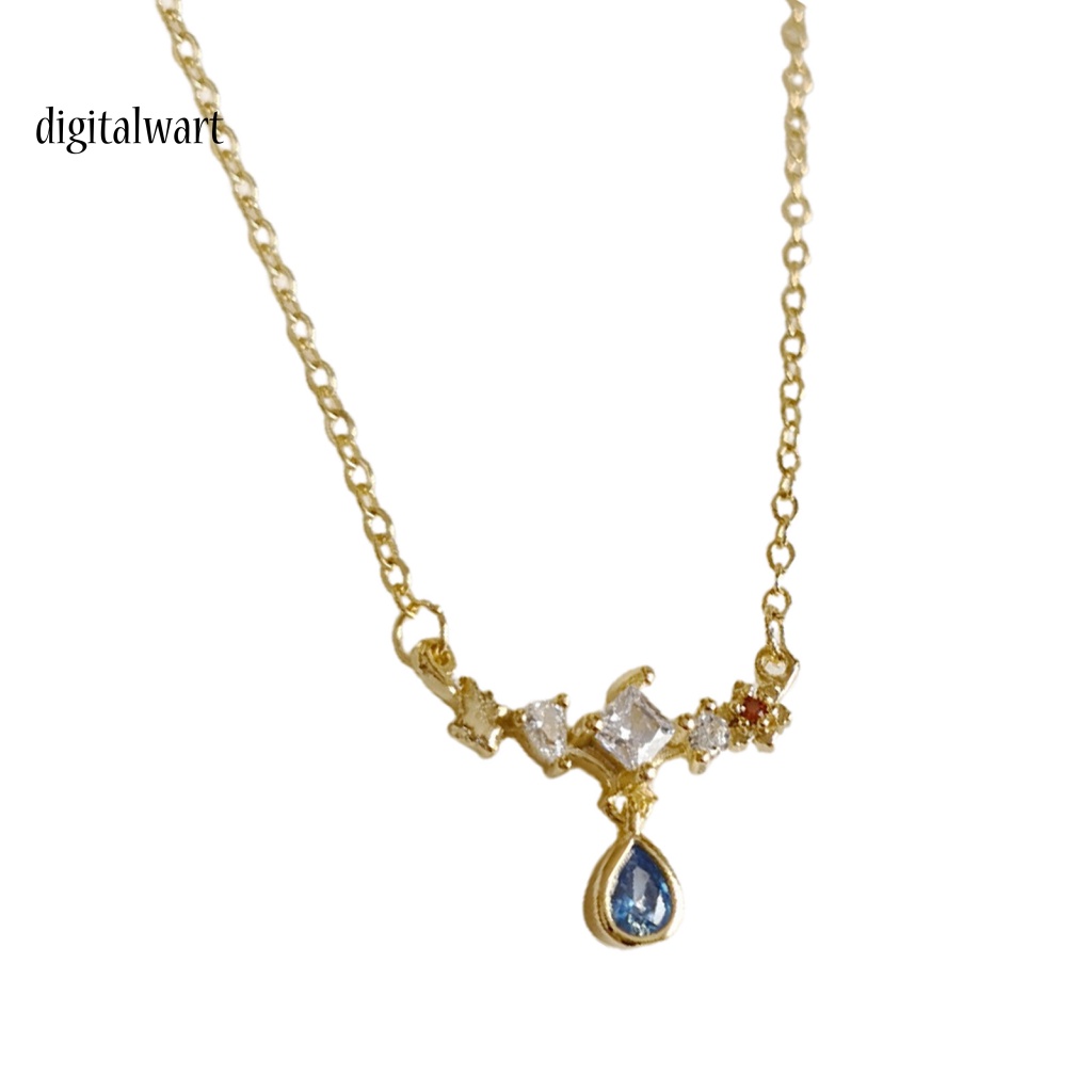 Kỹ Thuật Số| Bộ Vòng cổ + Bông Tai Đính Đá Zircon Hình Giọt Nước Bằng Đồng Bạc Chống Mài Mòn Thời Trang