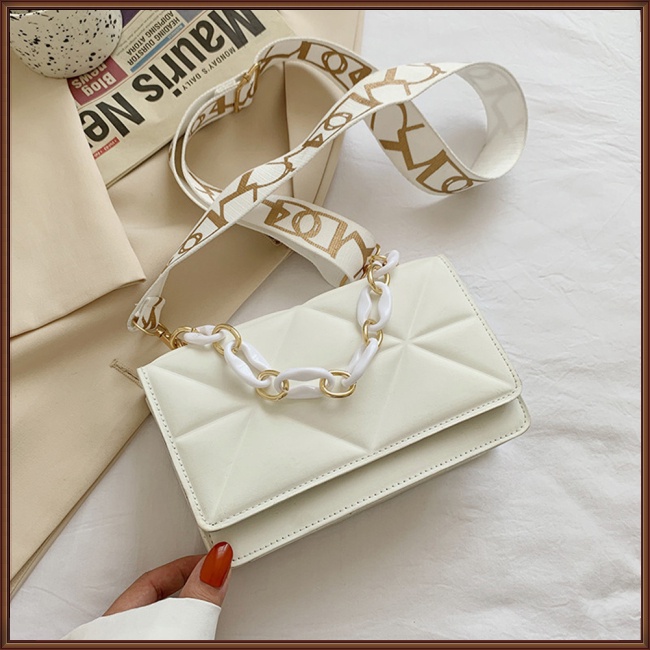 Túi Da Đeo Chéo Hình Vuông Cỡ Nhỏ Phối Dây Đeo Sợi Xích Thời Trang Cho Nữ