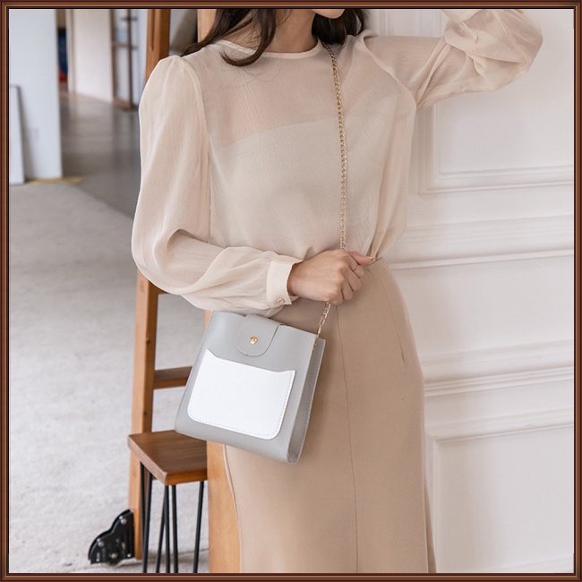 Túi Đeo Chéo Giả Da Phối Màu Tương Phản Với Khóa Nam Châm Thời Trang Cho Nữ