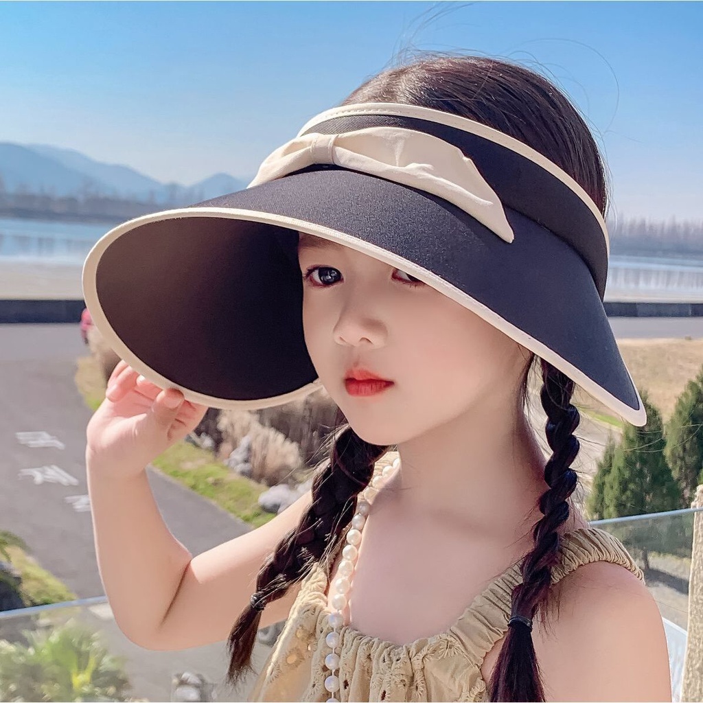 Mũ Rộng Vành Chống Nắng / Tia UV Hở Chóp Thiết Kế Dễ Thương Cho Bé Gái