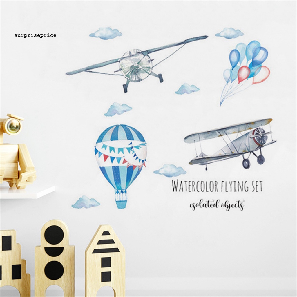 Miếng Dán Tường Trang Trí Hình Máy Bay Màu Nước Vẽ Tay Tháo Được
