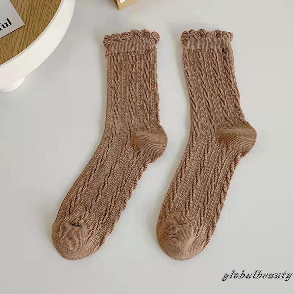 Vớ Cotton Cổ Vừa Thấm Hút Mồ Hôi Màu Nâu Trơn Thời Trang Mùa Đông Dành Cho Nữ