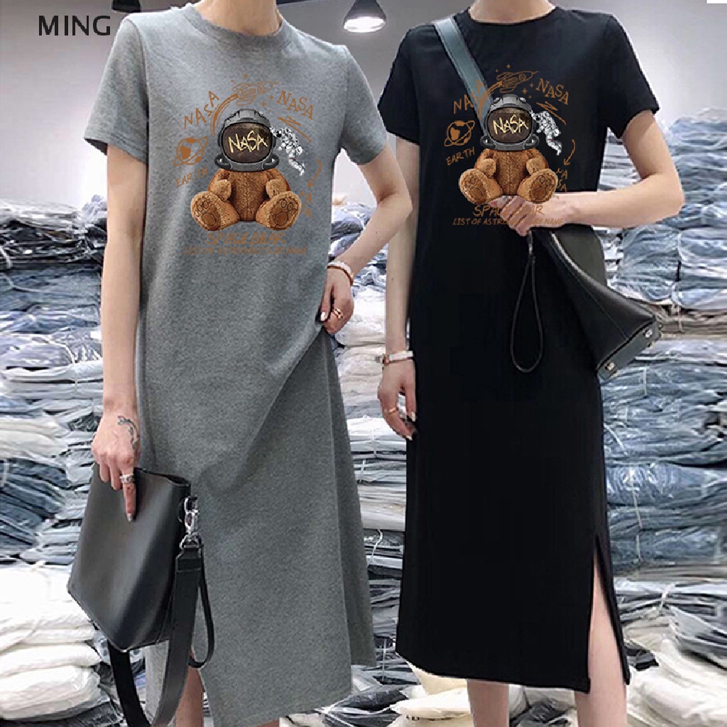 Đầm Thun Midi Tay Ngắn Dáng Rộng In Họa Tiết Thời Trang Mùa Hè Phong Cách Hàn Quốc Cho Nữ