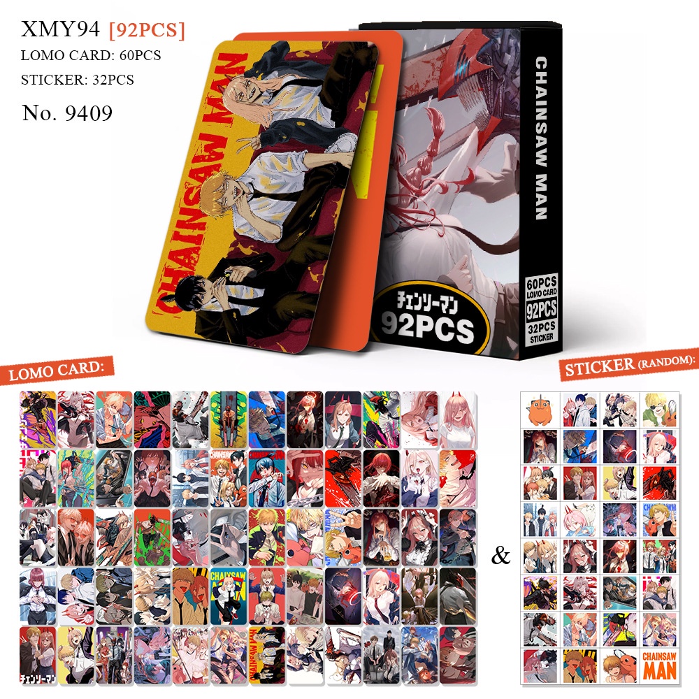 Hộp 92 Tấm Thẻ Ảnh Lomo Hai Mặt Hình Nhân Vật Anime Chainsaw Man