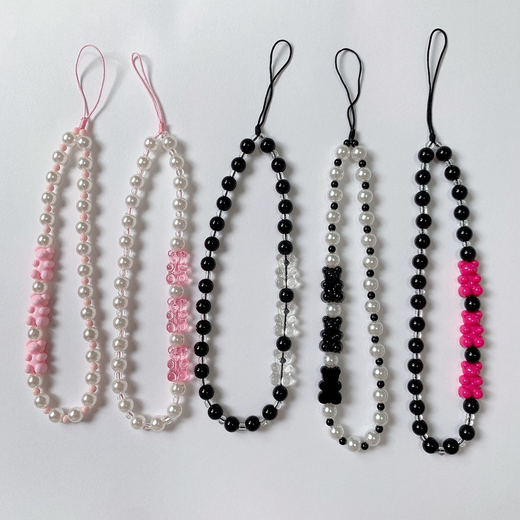 Dây Đeo Điện Thoại Kết Nối Bluetooth Không Dây Đính Hạt Ngọc Trai Hình Vuông / Gấu / Đám Mây Xinh Xắn