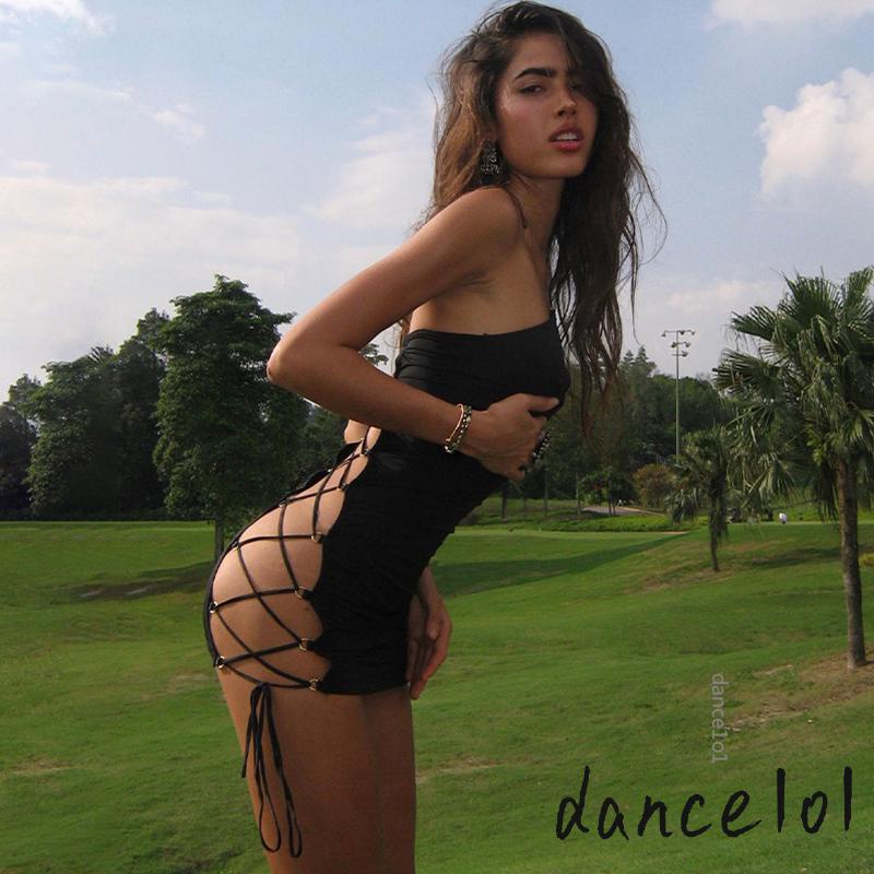 Đầm Khiêu Vũ 1O1 Màu Trơn Chéo Dây Chéo Lưng Thời Trang Cho Nữ