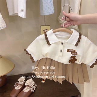 Bộ Áo Thun Ngắn Tay + Chân Váy Phong Cách Preppy Thời Trang Mùa Hè Hàn Quốc Cho Bé Gái