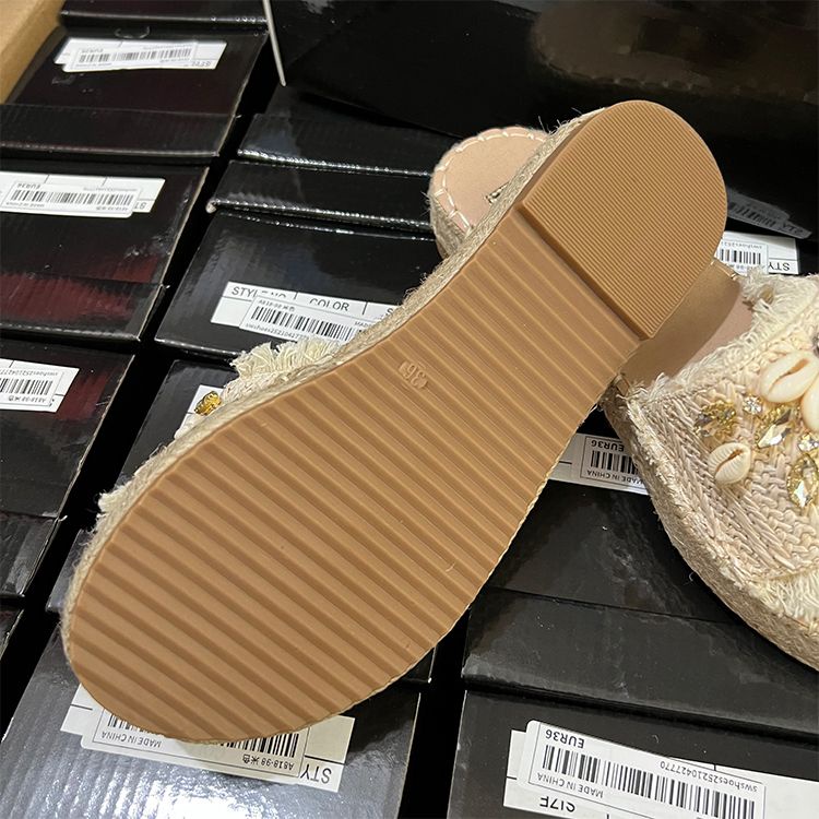 Giày Cói Đi Biển Mùa Hè 2023 Đính Đá Phối Tua Rua Phong Cách Pháp Mới Cho Nữ 0IAW