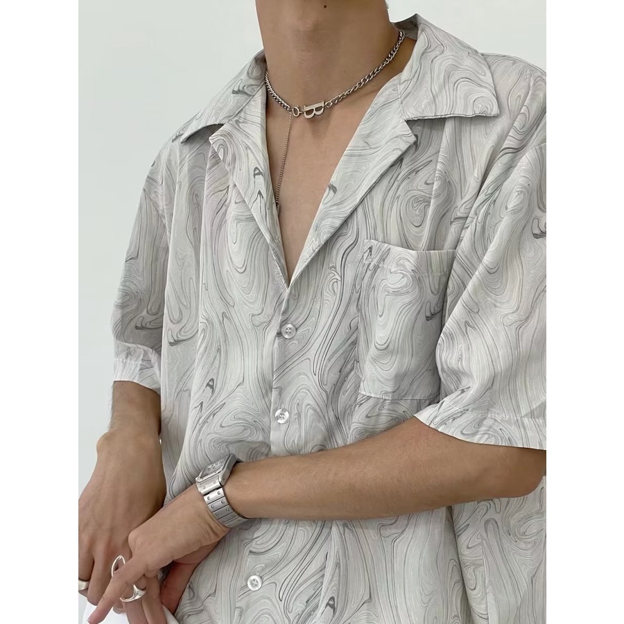 Áo Sơ Mi Ngắn Tay Dáng Rộng In Hoa Giản Dị Dành Cho Nam