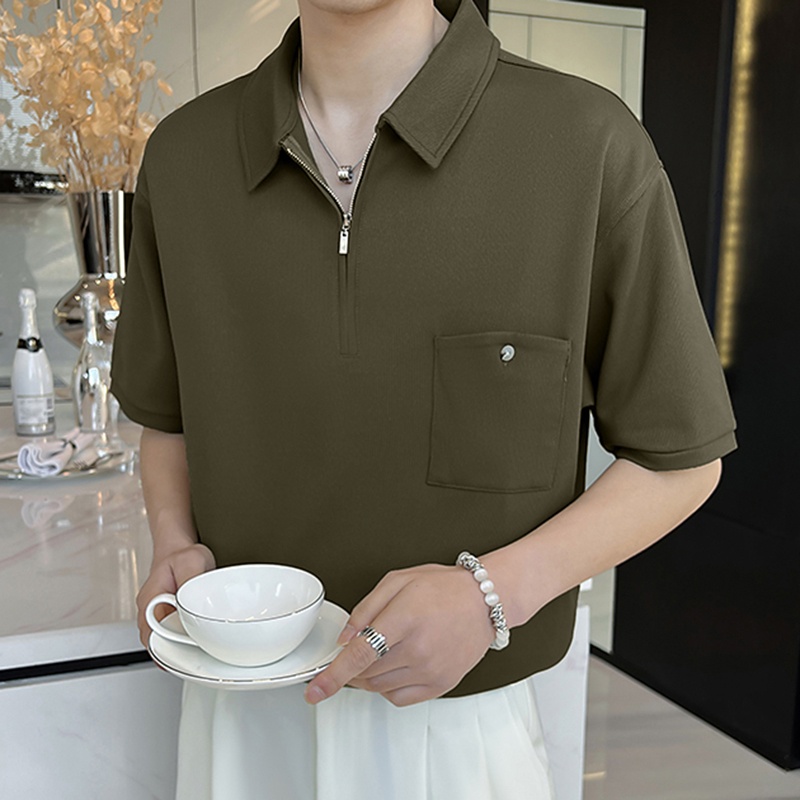 Áo Thun POLO Tay Ngắn Dáng Rộng Hở Vai INCERUN Waffle