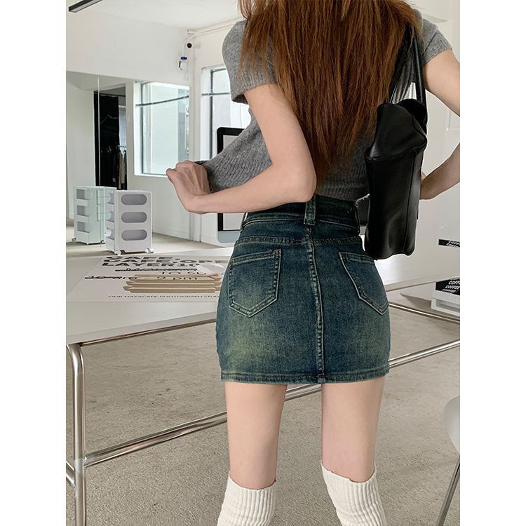 [F &amp; X] Chân Váy Denim Ngắn Dáng Chữ a Lưng Cao Phong Cách Retro Mùa Hè Mới Cho Nữ