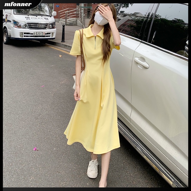 Đầm Thun Polo Tay Ngắn Màu Sắc Thời Trang Cho Nữ