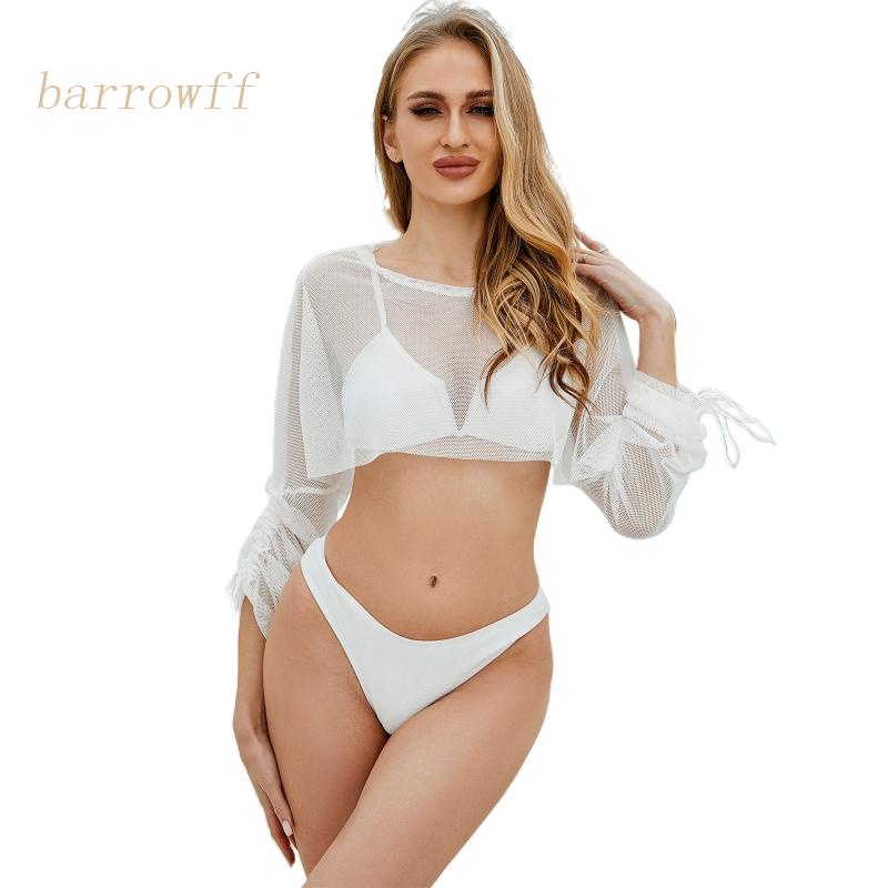 Áo Crop Top Lưới Tay Dài Có Dây Rút Gợi Cảm Cho Nữ