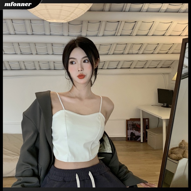 Áo Croptop Da Pu Không Tay Cổ Chữ V Dáng Ôm Gợi Cảm Cho Nữ