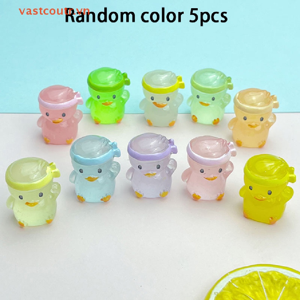 Bộ 5 Vịt Con Bằng Nhựa Phát Sáng Trong Đêm Dùng Trang Trí Tiểu Cảnh