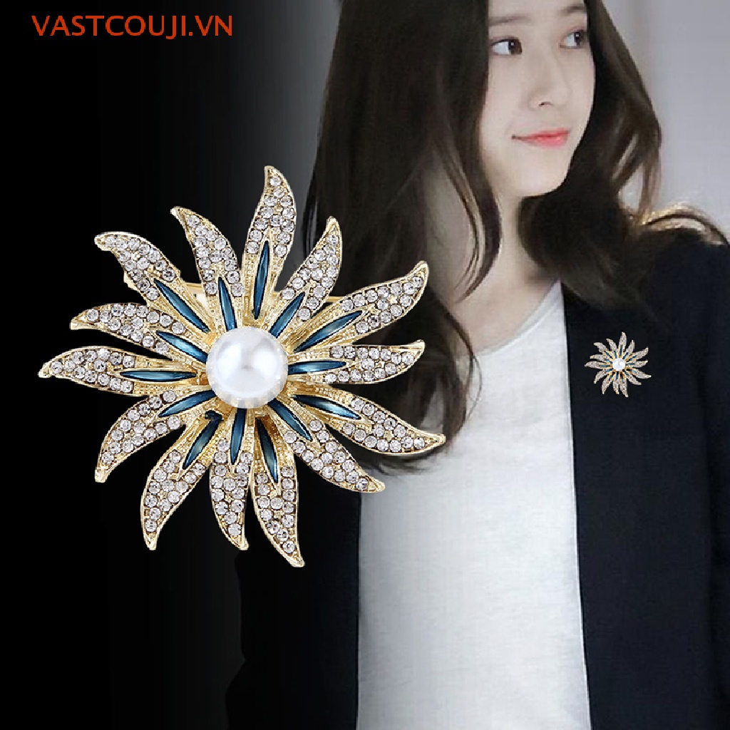 Ghim Cài Áo Hình Hoa Hướng Dương Đính Ngọc Trai Giả Thời Trang Cho Nữ