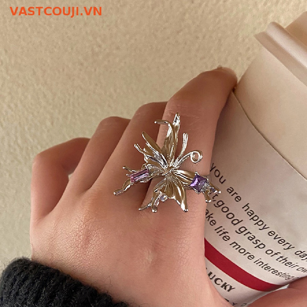 Nhẫn Hở Hình Bướm Bằng Kim Loại Phong Cách Vintage Y2K