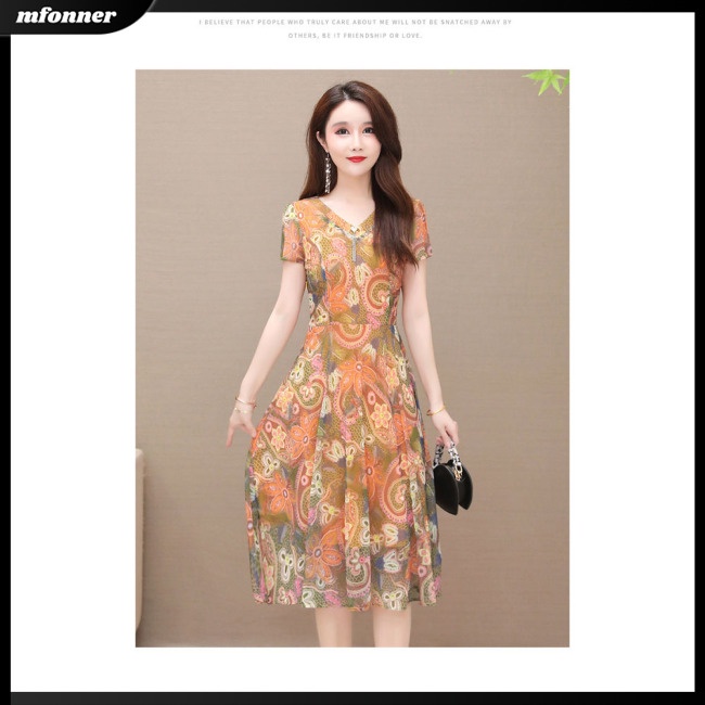 Đầm Tay Ngắn Cổ Chữ V Ôm Eo Xếp Ly Thoải Mái In Họa Tiết Hoa Nhiều Màu Sắc Ngọt Ngào Thời Trang Cho Nữ