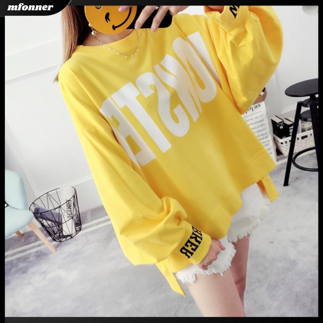 Áo Thun Dài Tay In Chữ Thời Trang Thu Đông Cho Nữ