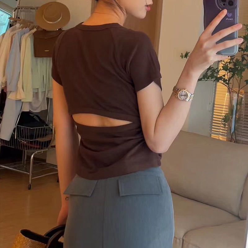 Áo thun SUXI cotton tay ngắn hở lưng đơn giản cho nữ