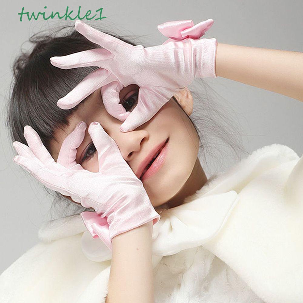 1 Đôi Găng Tay Lụa Satin Co Giãn Đính Nơ Thời Trang Cho Bé Gái